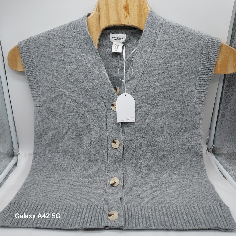 Song of Style Aimee Song Gray Knit Button Front Cardigan Sweater Vest XS ST23734